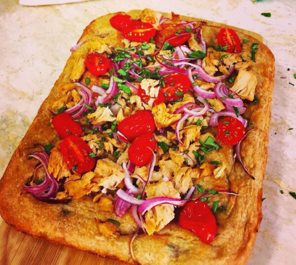 Spelt focaccia with topping