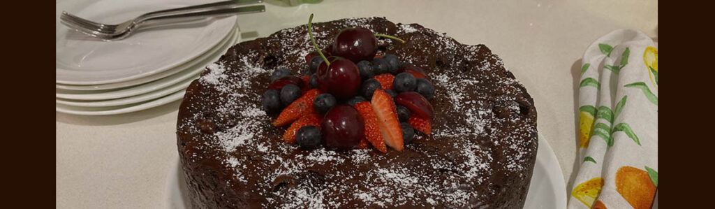 A decadent chocolate cake, perfect for dessert